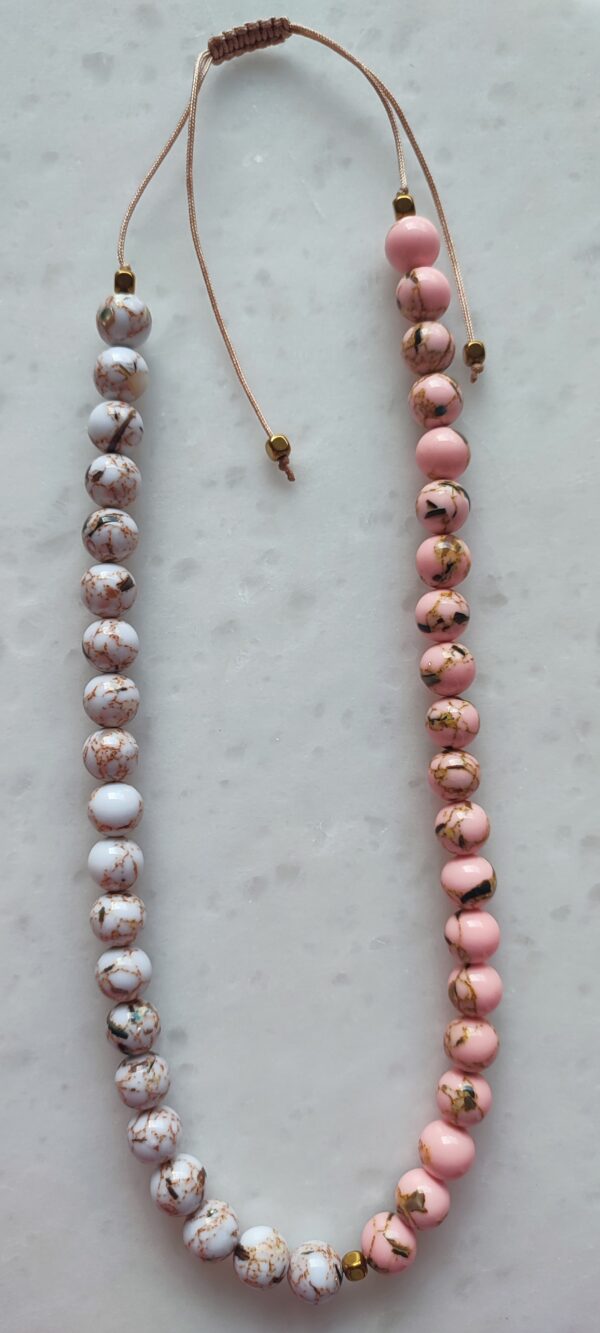 Pink-white nephrite necklace