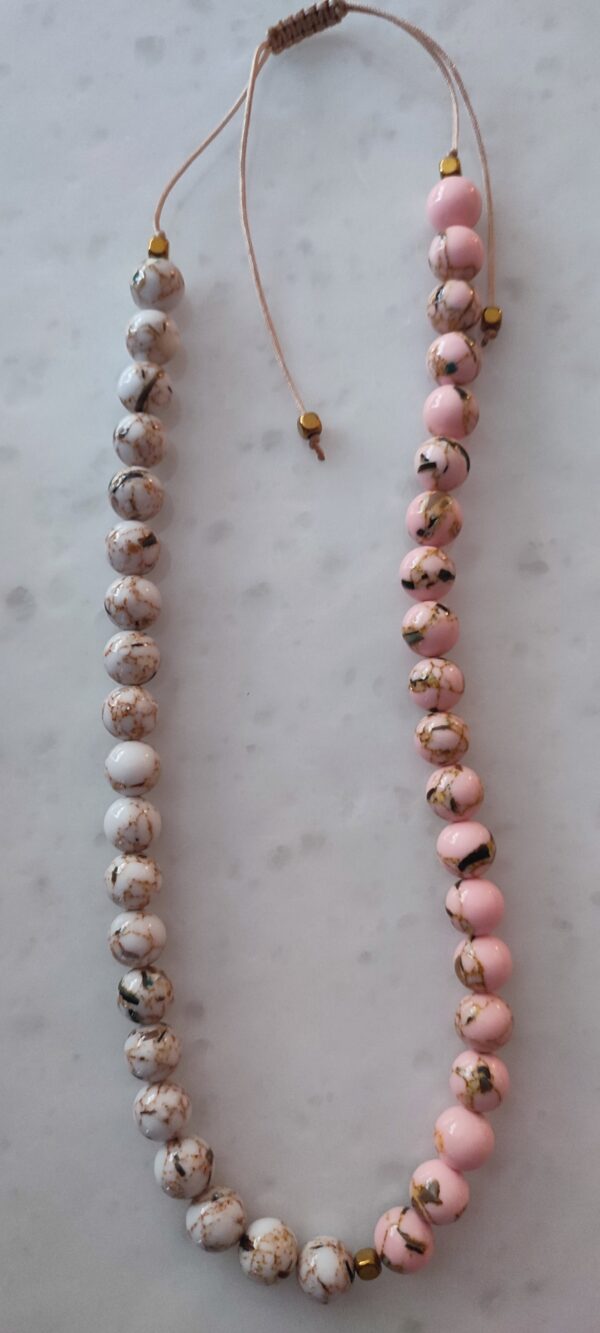 Pink-white nephrite necklace - Image 3